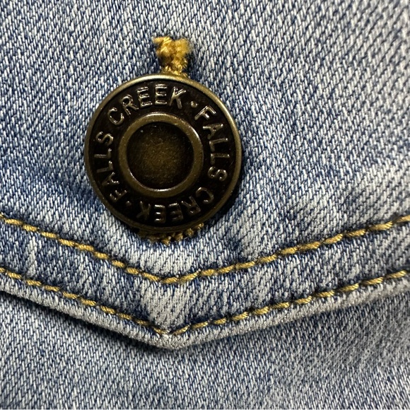 Falls Creek Denim Button Up Puff Shoulder Blue Jean Jacket With Pockets Large - Picture 9 of 10